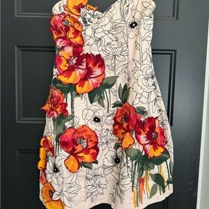 Anthropologie Strapless Dress with embroidered flowers